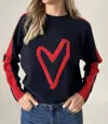 Six/fifty Lottie Striped Heart Sweater In Navy/red