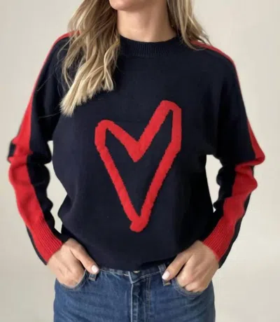 Six/fifty Lottie Striped Heart Sweater In Navy/red