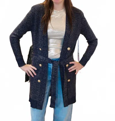 Six/fifty Lurex Tie-front Cardigan Sweater In Navy In Blue