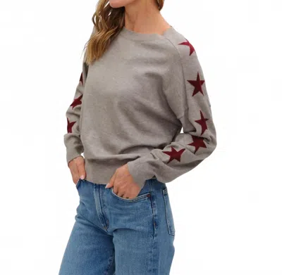 Six/fifty Maddy Star Sleeve Sweater In Heather Grey/burgundy In Gray