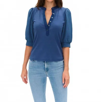 Six/fifty Marina Mixed Media Ribbed Top In Coastal Blue