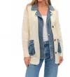 Six/fifty Mixed Media Denim Cardigan In Ivory In Neutral