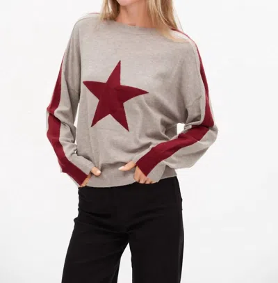 Six/fifty Morgan Star Sweater In Heather Grey/ Burgundy In Multi