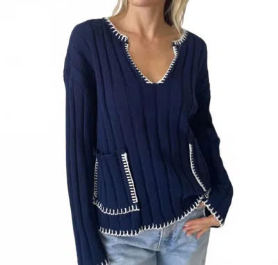 Six/fifty Northport Stitch Seams Sweater In Navy In Blue