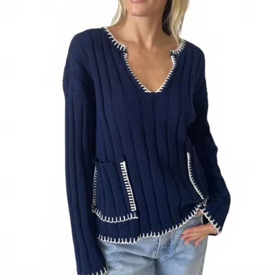 Six/fifty Northport V-neck Double Pocket Sweater In Navy In Blue