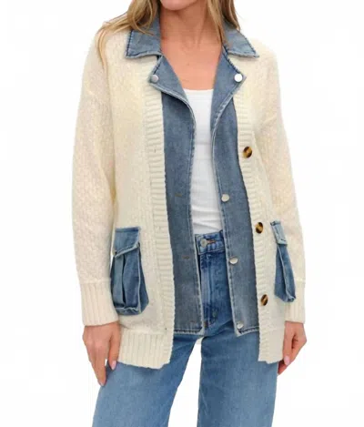 Six/fifty Rachel Mixed Media Cardigan In Denim Mix In Blue