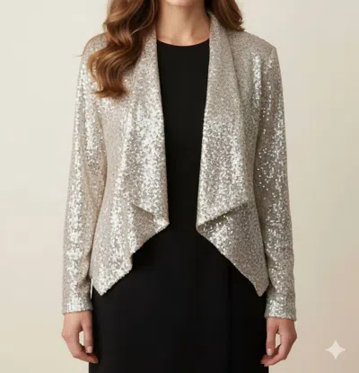 Six/fifty Sequin Long Sleeve Blazer In Champagne In White