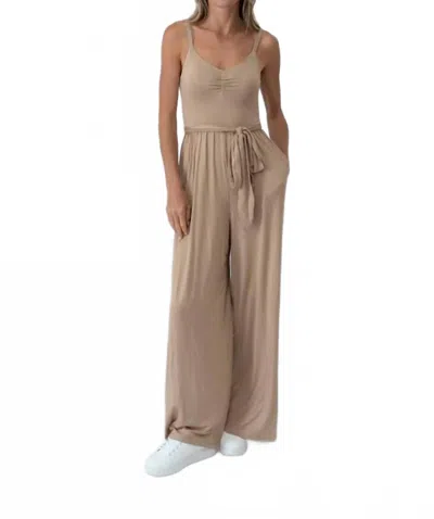 Six/fifty Shannon Wide Leg Jumpsuit In Taupe In Brown