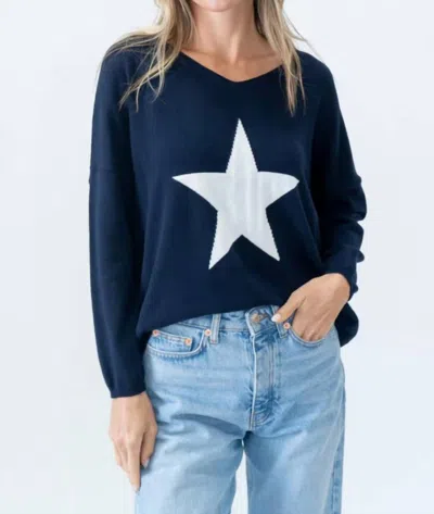 Six/fifty Sharon Long Sleeve Star Sweater In Navy Blue