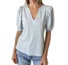 Six/fifty Short Sleeve Kira V Neck Top In Aquamarine In Blue
