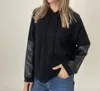 Six/fifty Rebecca Faux Leather Sleeve Sweater In Black In Black