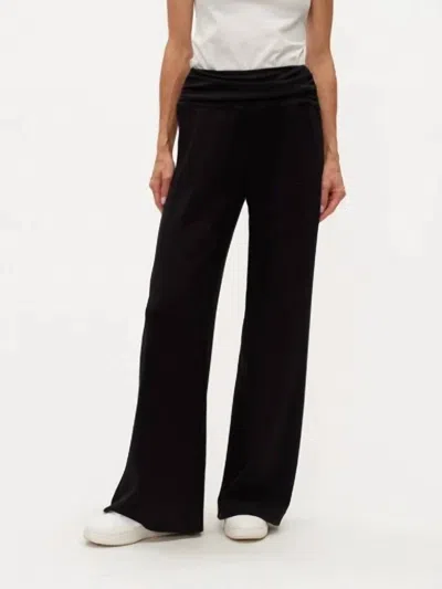 Six/fifty Sofia Ruched Waistband Wide Leg Pant In Black
