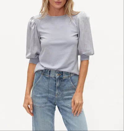 Six/fifty Solara Mixed Media Satin Top In Denim In Gray