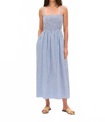 Six/fifty Striped Poplin Smocked Dress In Blue/white