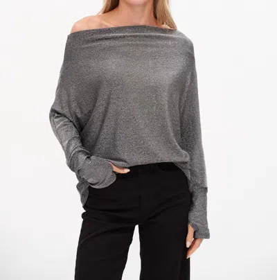 Six/fifty The Anywhere Lurex Off The Shoulder Top In Silver In Gray