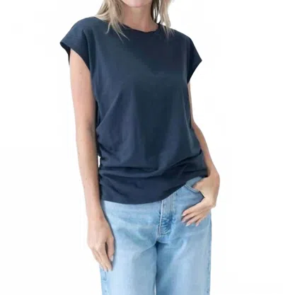 Six/fifty Twist Neck Crew Tee In Black In Blue