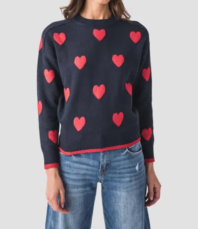 Six/fifty Valentina Graphic Heart Sweater In Navy/red In Multi