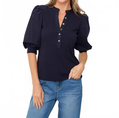 Six/fifty Veronica Henley Top In Navy In Black