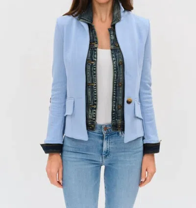 Six/fifty Veronica Mixed Media Blazer In Sky Mist In Blue