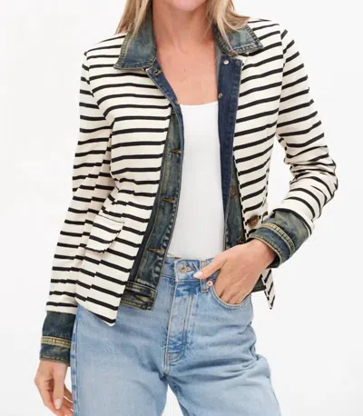 Six/fifty Veronica Mixed Media Blazer In Striped In White