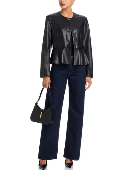 Six/fifty Viv Faux Leather Peplum Jacket In Black In Neutral