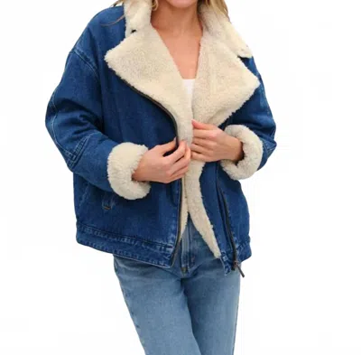 Six/fifty Williston Faux Fur Denim Jacket In Light Blue In Burgundy