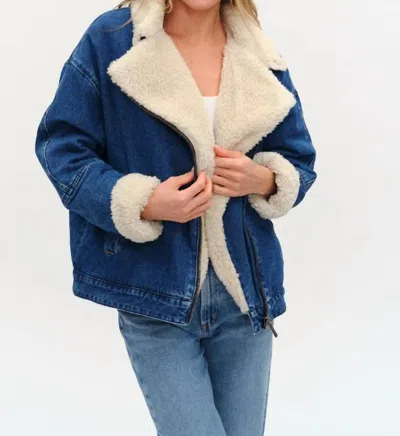 Six/fifty Williston Faux Fur Denim Jacket In Light Blue In Burgundy