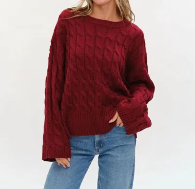 Six/fifty Willow Cable Knit Sweater In Burgundy In Red