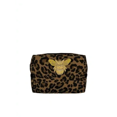 Sixton Leopard Print Make-up Bag & Gold Bee Pin Large In Animal Print