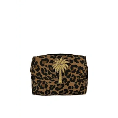 Sixton Leopard Print Make-up Bag & Gold Palm Tree Pin Large In Animal Print