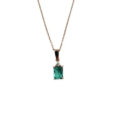 Sixton London Aqua Square Jewel Drop Necklace In Green