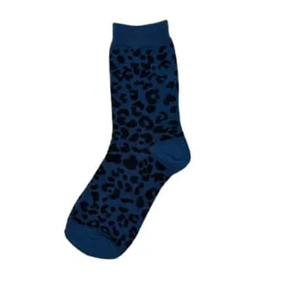 Sixton London Leopard Socks: Denim In Blue