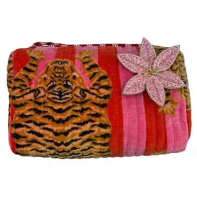 Sixton London Madagascar Make-up Bag In Pink With An Insect Brooch In Black