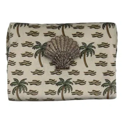 Sixton London Sand Palm Make-up Bag With A Palm Tree Brooch In Neutrals