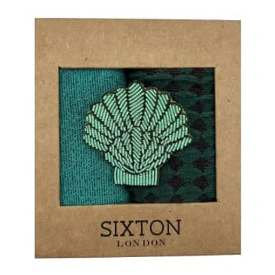 Sixton London : Turquoise Mix Duo Sock Box With Mint Shell Brooch In Blue