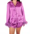 Sixty One Prescott Feather Trim Pjs In Purple In Purple