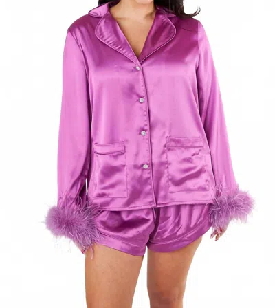 Sixty One Prescott Feather Trim Pjs In Purple