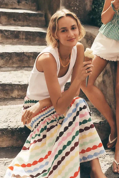 Sixxta 100% Cotton Rainbow Shirred Skirt In Multi