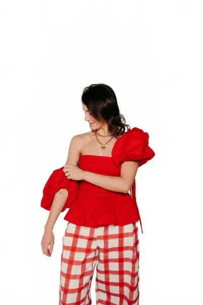 Sixxta Jacinta Peplum Sleevess Top In Cherry In Red