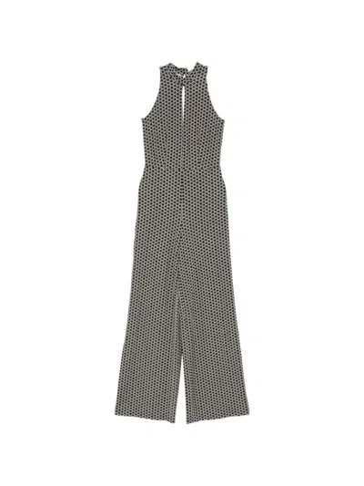 Siyu Brown Geometric Halter Neck Jumpsuit In Black