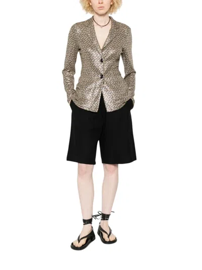 SIYU BROWN GEOMETRIC NOTCHED LAPEL BLAZER