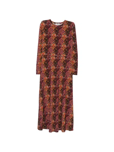 Siyu Floral-print Long-sleeve Midi Dress In Brown