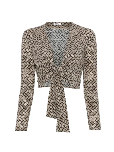 Siyu Geometric-pattern Tie-front Blouse In Neutral