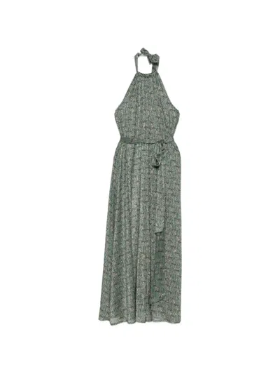 Siyu Halterneck Tie-belt Maxi Dress In Green
