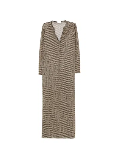 Siyu V-neck Patterned Maxi Dress In Brown
