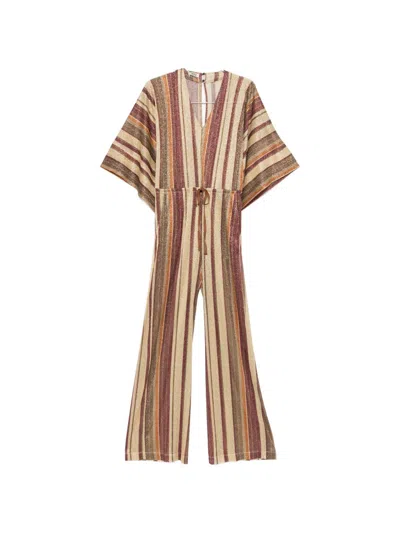 Siyu Striped Long Jumpsuit In Brown
