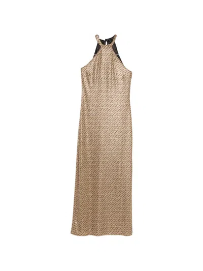 Siyu Tallis Halterneck Patterned Maxi Dress In Brown