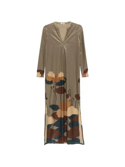 Siyu Green Floral V Neck Maxi Dress In Brown