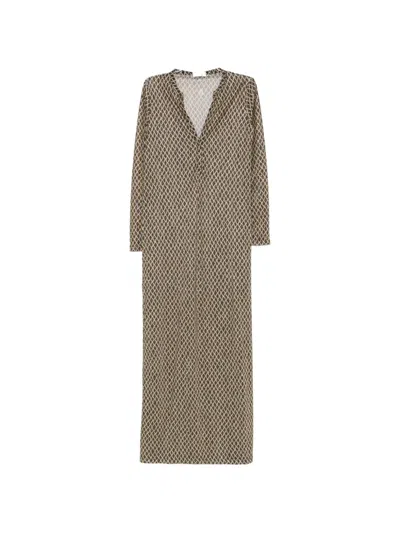 Siyu Black Geometric V Neck Maxi Dress In Neutral