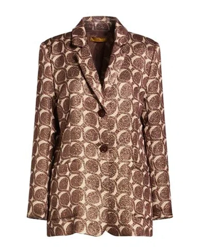 Siyu Woman Blazer Chocolate Brown Size 8 Wool, Lurex, Silk, Nylon, Cotton
